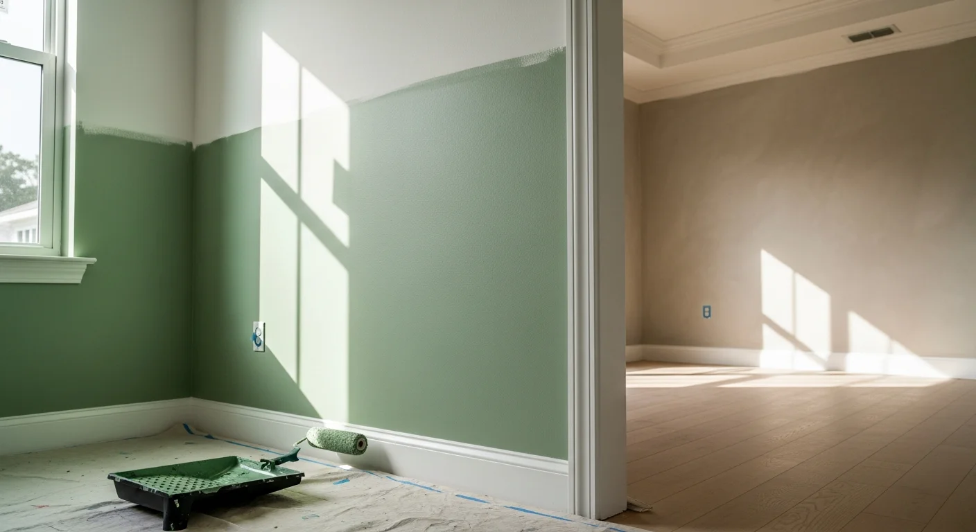 Professional interior painting application on residential walls and trim